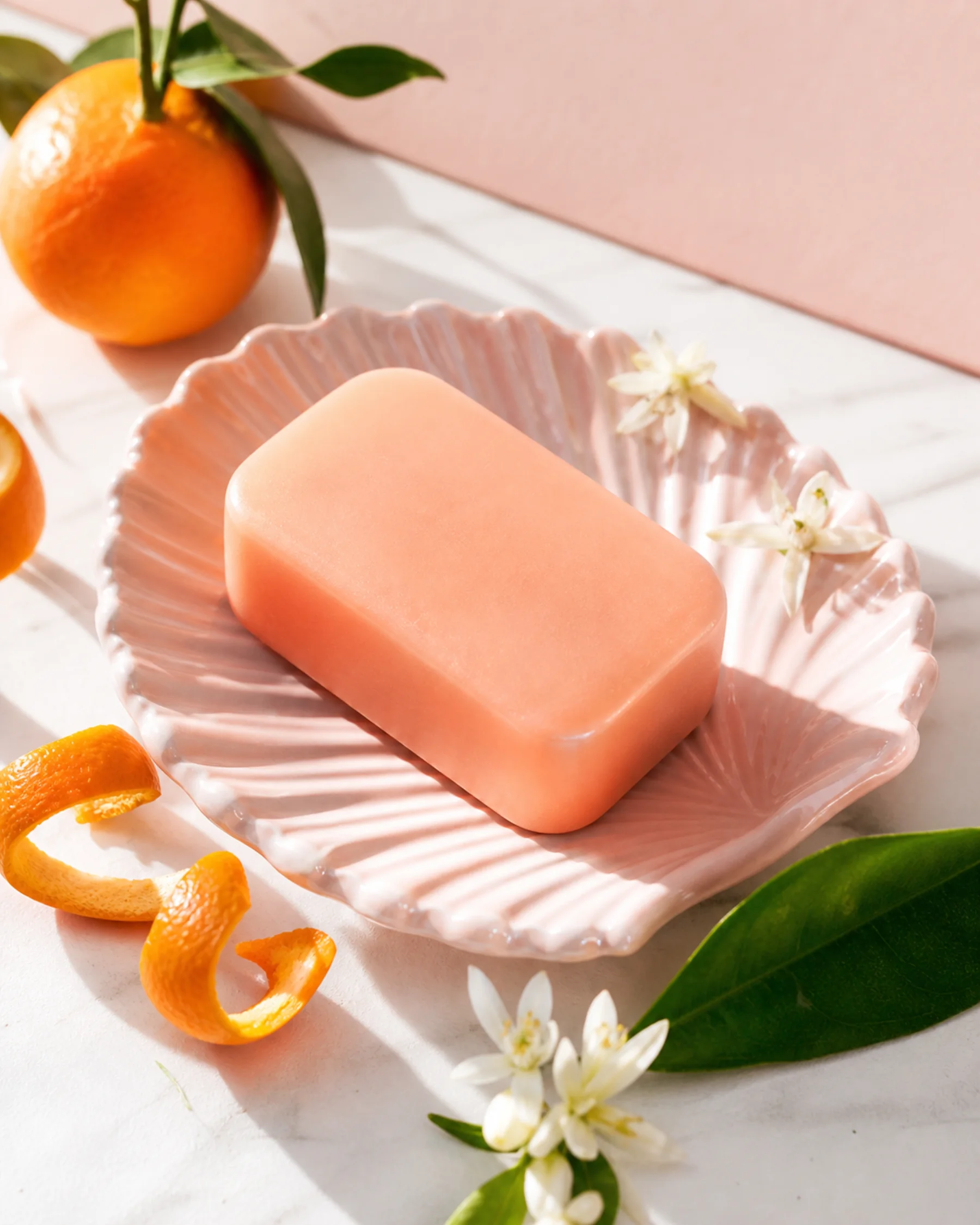 Citrus Blossom Hand Bar styled with its key ingredients in soft daylight