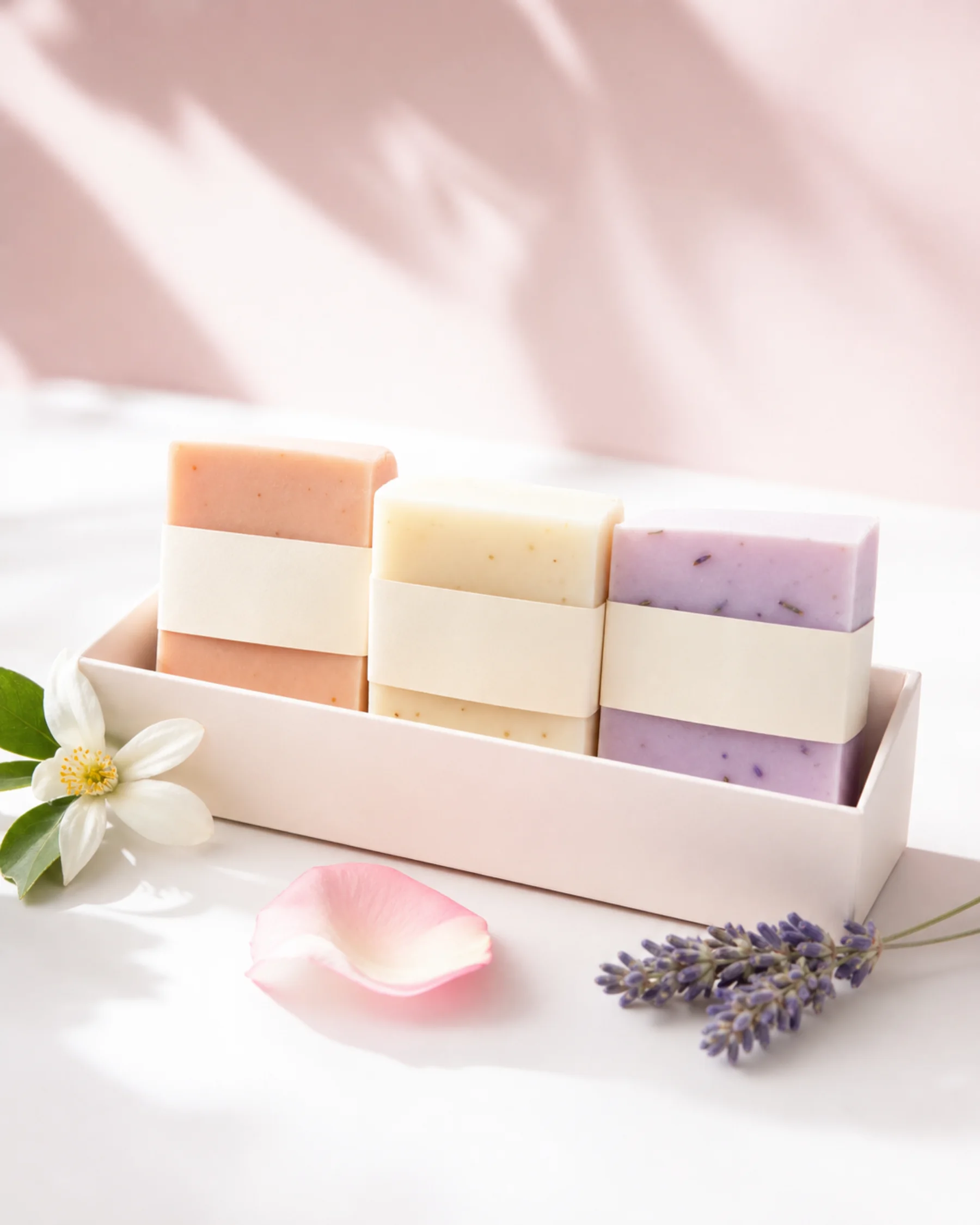 Daily Ritual Trio styled with its key ingredients in soft daylight